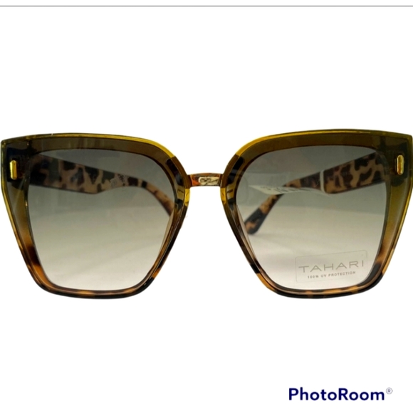 TAHARI Oversized Geometric Cat Eye Leopard Sunglasses Gradient Lenses NWOT - Picture 2 of 11